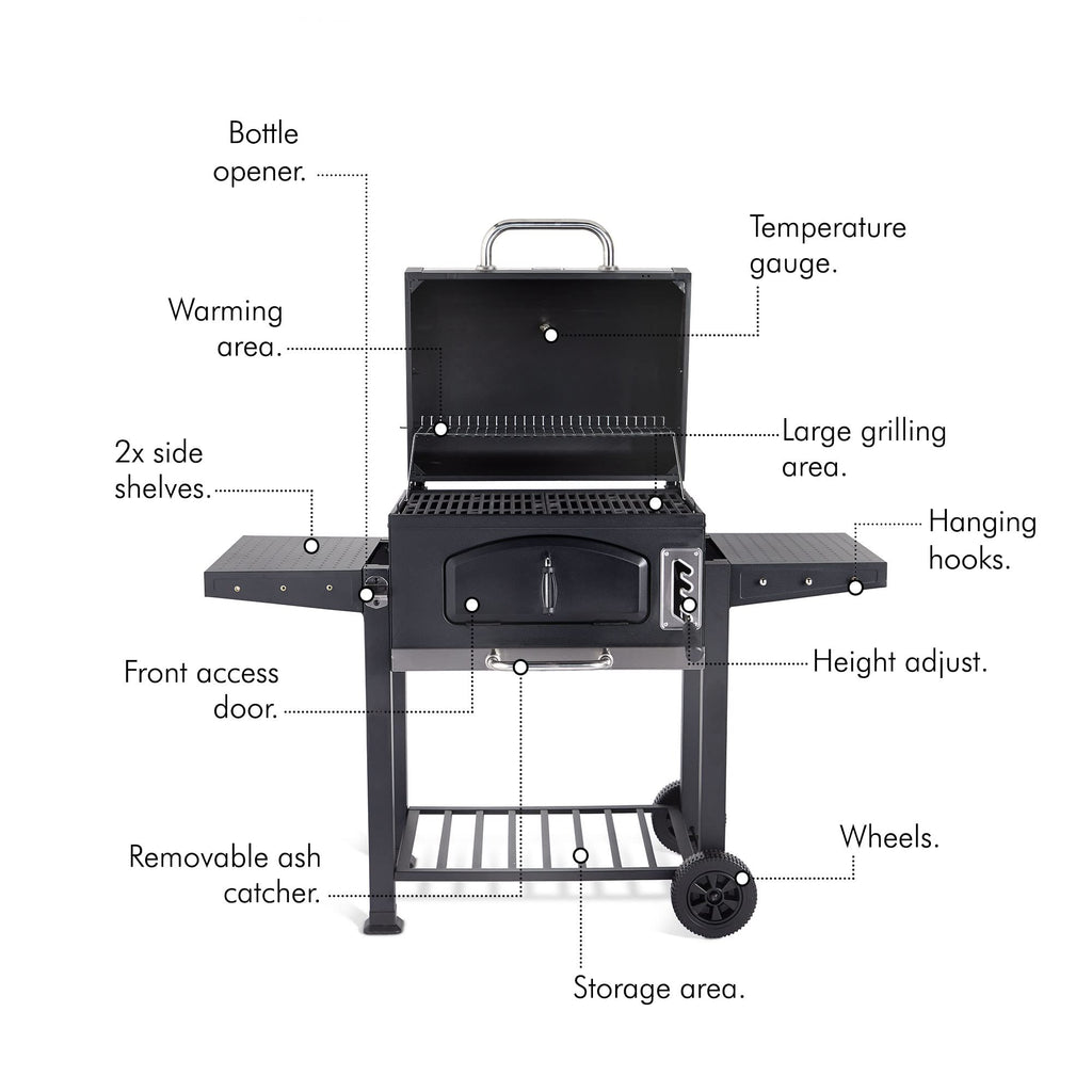 VonHaus BBQ, Charcoal Barbecue, Portable BBQ Use Anywhere In Your Garden, For Grilling Meat, Fish & Vegetables, With Side Tables & Temperature Gauge For The Perfect Barbecue Every Time